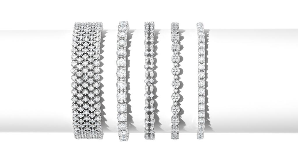Shoppers can rent a selection of fine jewelry, like this assortment of bracelets, for 14 days for 10 percent of the retail price. 20230502_Zales insert.jpg